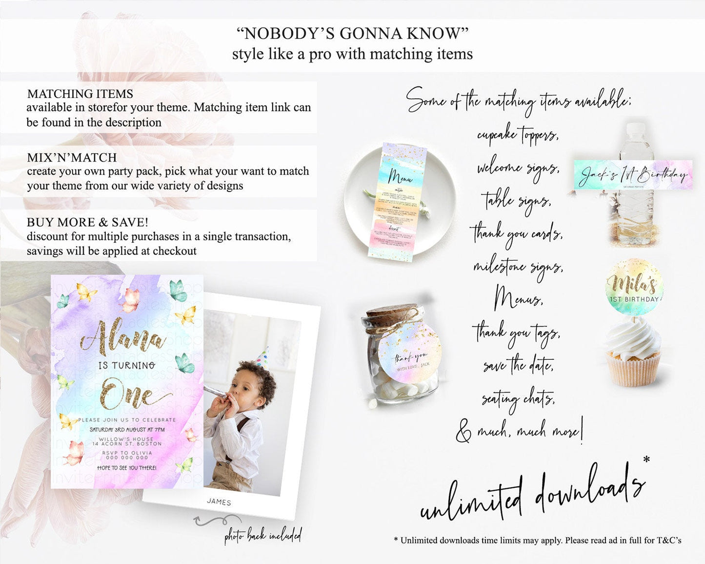 Pastel Butterfly Birthday Invitation Butterfly Birthday Invitation Colorful Splash Glitter Butterfly Garden 1st 2nd Birthday D23236
