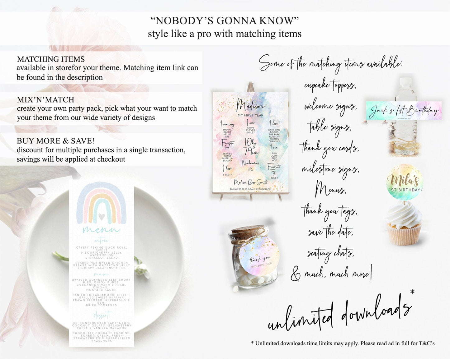 Pastel Rainbow Menu Boho Rainbow Menu Template Rainbow Boho Table Decor Pastel Rainbow Dinner Dessert Menu Rainbow Party Food Menu D10214