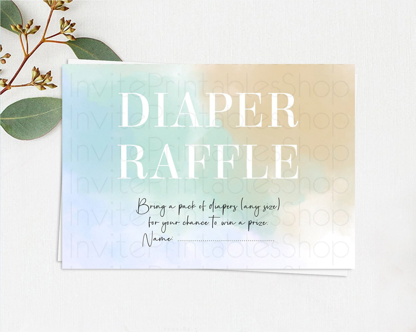 Pastel Diaper Raffle Card Pastel Rainbow Diaper Raffle Insert Colorful Ombre Watercolor Diaper Ticket Confetti Glitter Raffle Game D10370