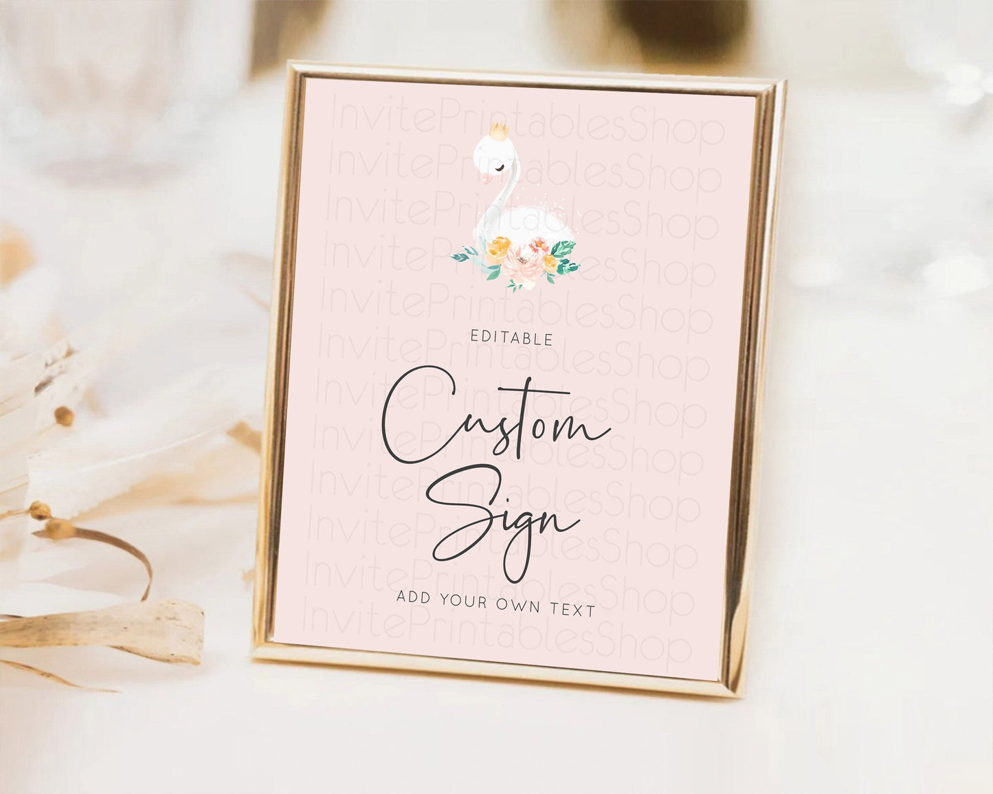 Swan Table Sign Decor Swan Princess Ballet Party Enchanted Swan Lake Secret Garden Pastel Floral 1st Birthday Baptism Baby Shower D10388
