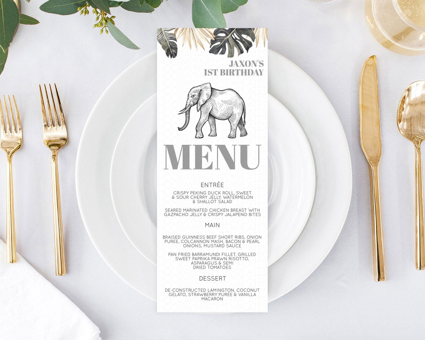 Elephant Menu Elephant Menu Template Elephant Safari Zoo Table Decor Elephant Dinner Dessert Menu Elephant Party Food Menu D10806