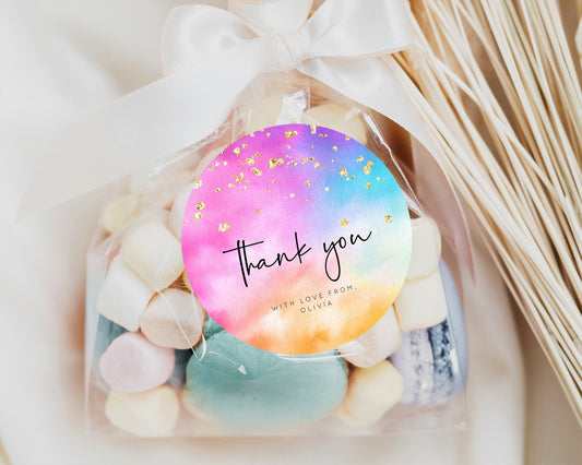 Rainbow Gift Tag Watercolor Favor Tags Pastel Ombre Candy Gift Tag Colorful Splash Thank You Tags Glitter Sprinkle Bonbonniere Tags 509