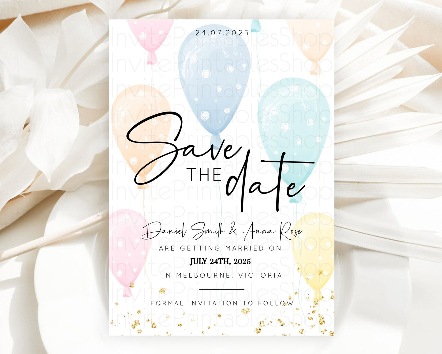 Pastel Balloons Save The Date Rainbow Confetti Balloon Party Colorful Balloon Save The Date Template Birthday Baby Shower Baptism  D10776