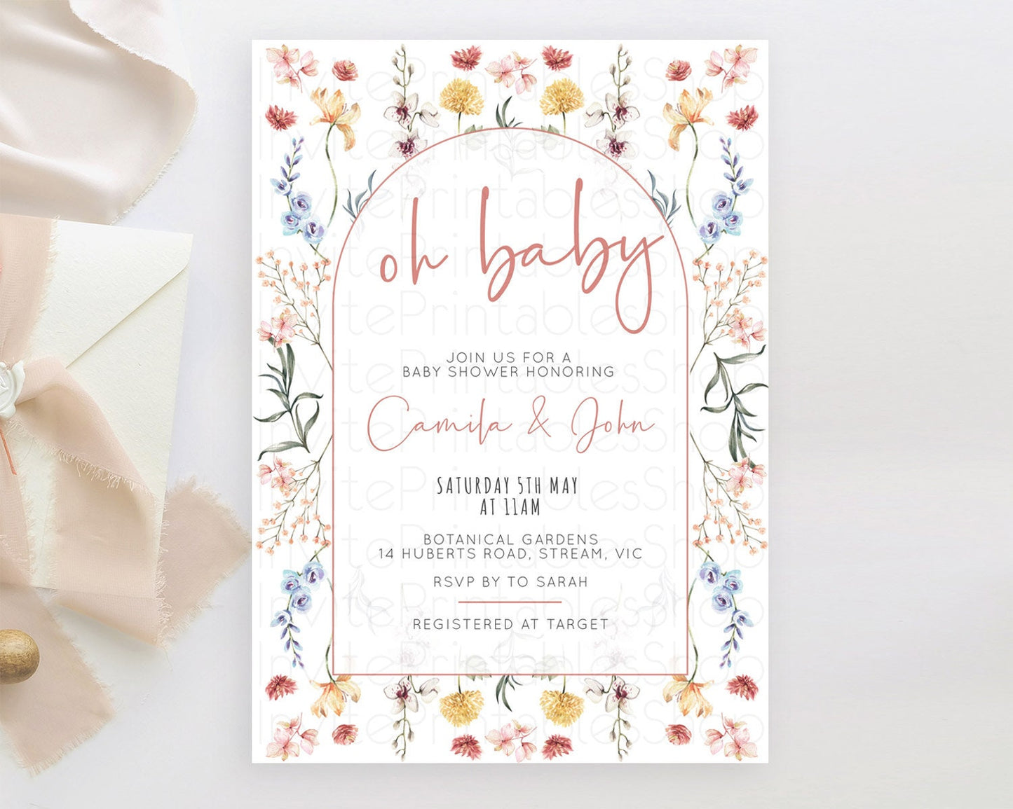 Wildflower Baby Shower Invitation Secret Garden Baby Shower Invitation Pastel Flowers Invite Enchanted Garden Shower Floral Theme D10682