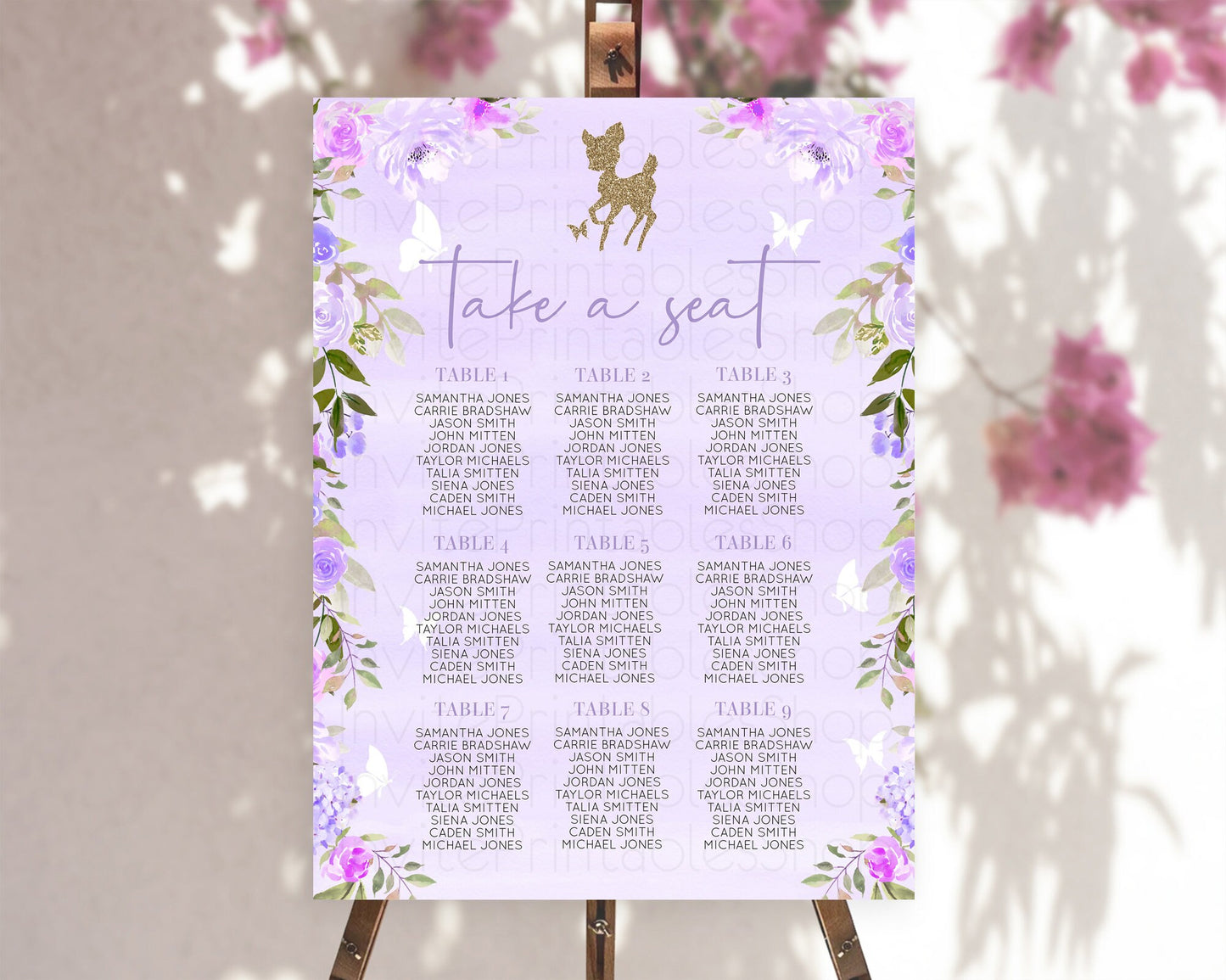 Fawn Seating Chart Deer Seating Chart Enchanted Forest Party Butterfly Pastel Flowers Whimsical Seating Chart Woodland Seating Sign D10963