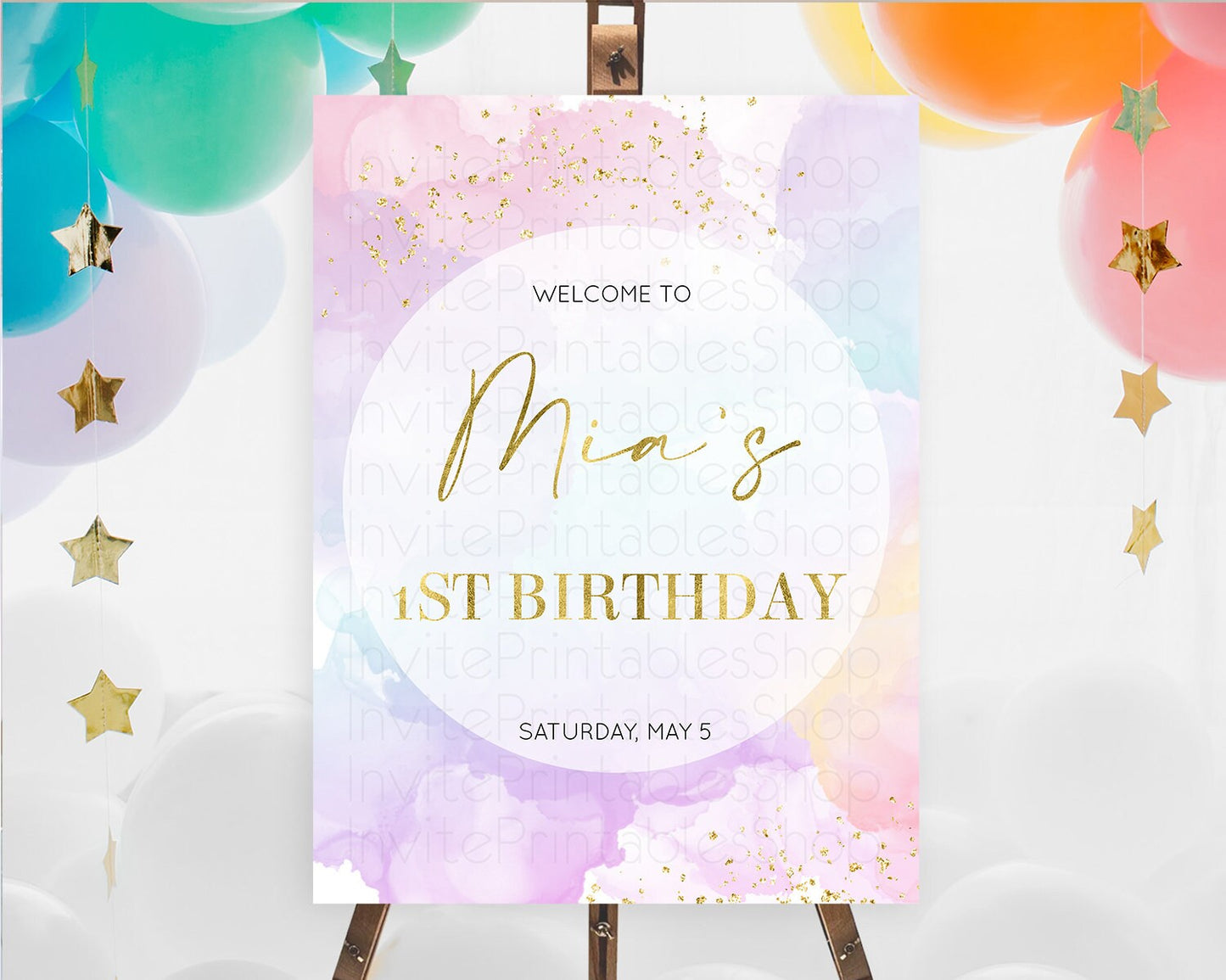 Pastel Welcome Sign Pastel Rainbow Welcome Sign Colorful Rainbow Confetti Watercolor Glitter Pastel First Birthday Welcome Sign D10623