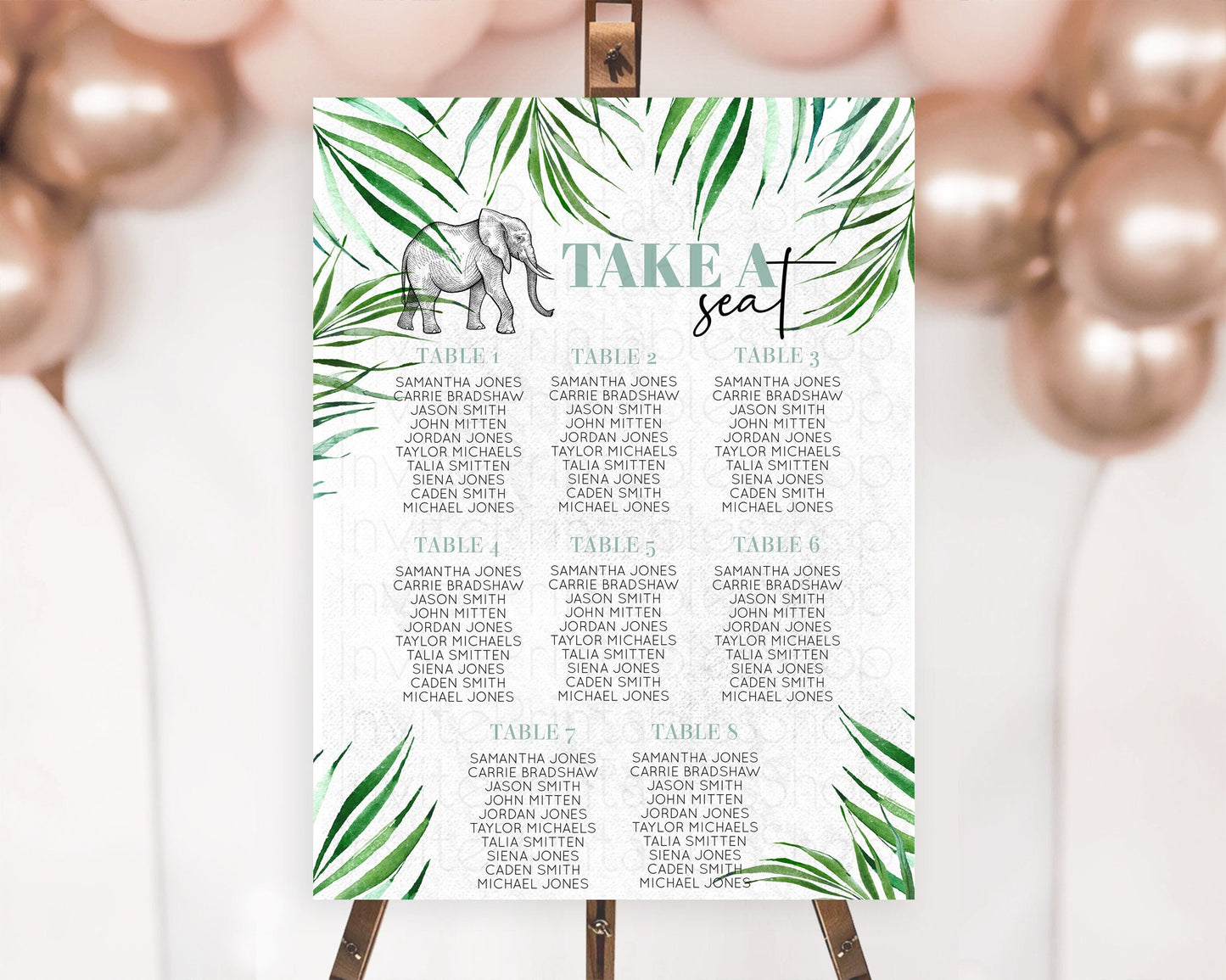 Elephant Seating Chart Elephant Seating Sign Elephant Party Safari Adventure Elephant Take A Seat Elephant Décor Zoo Fern Palm Leaf D10850