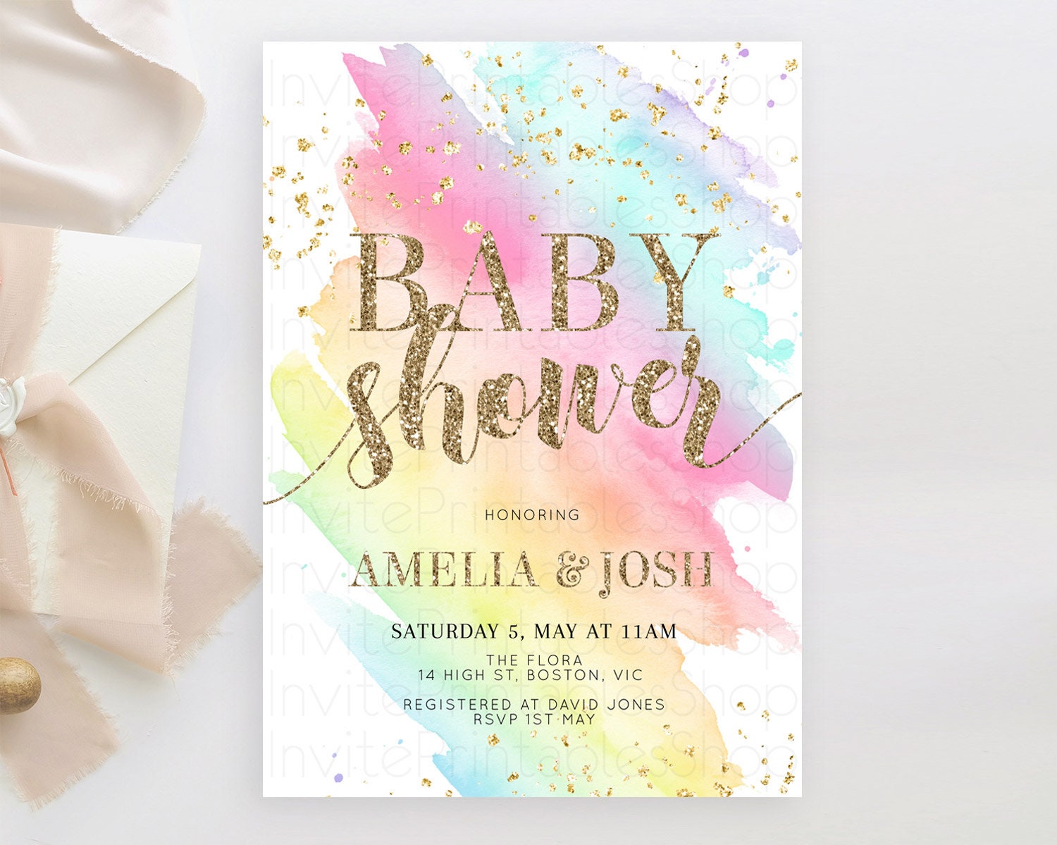 Editable Pastel Baby Shower Invitation Rainbow Baby Shower Invitation Colorf