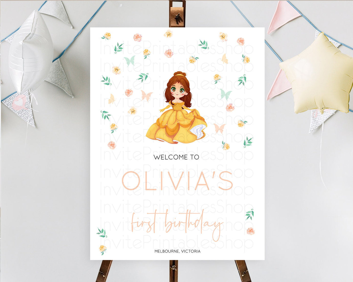Princess Birthday Welcome Sign Castle Welcome Board Secret Garden Enchanted Castle Pastel Floral Garden First Birthday Welcome Sign D10890