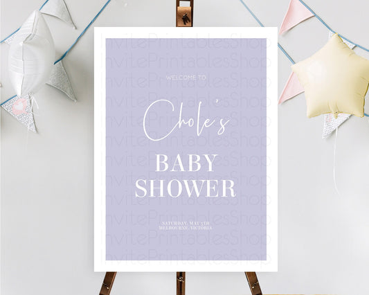 Editable Purple Baby Shower Welcome Sign Plain Purple Welcome Board Minimali