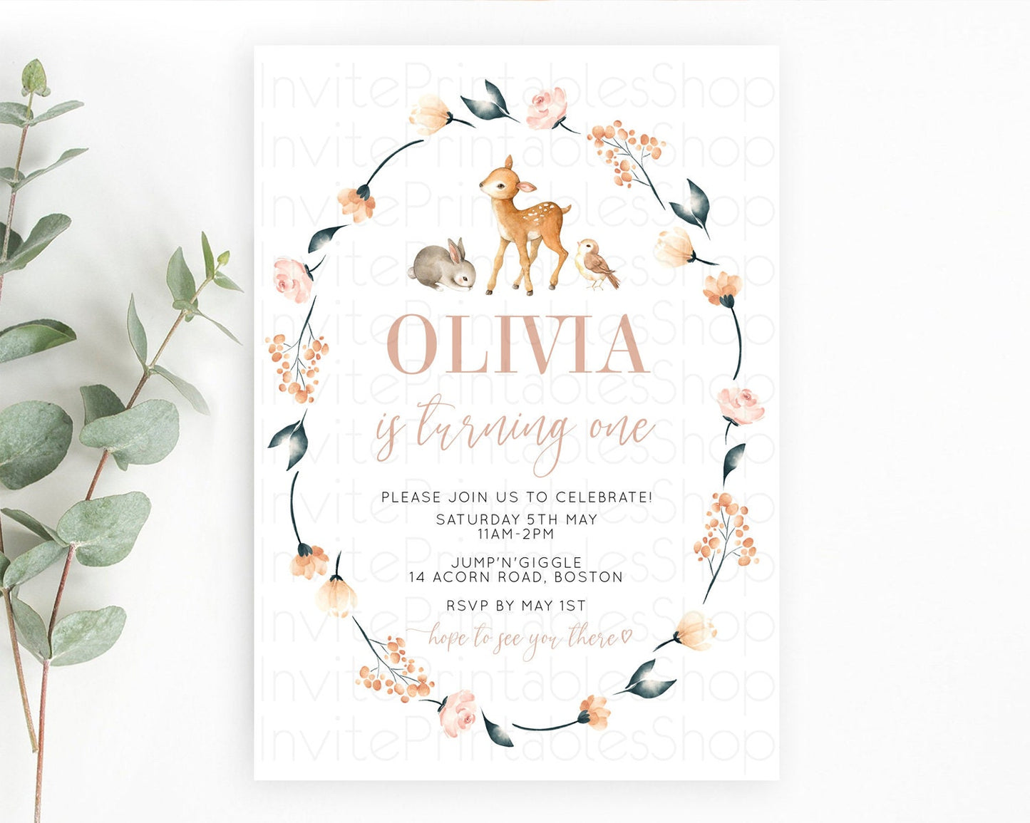 Editable Fawn Birthday Invitation Deer Birthday Invitation Enchanted Forest