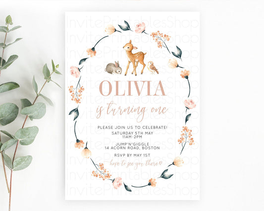Editable Fawn Birthday Invitation Deer Birthday Invitation Enchanted Forest