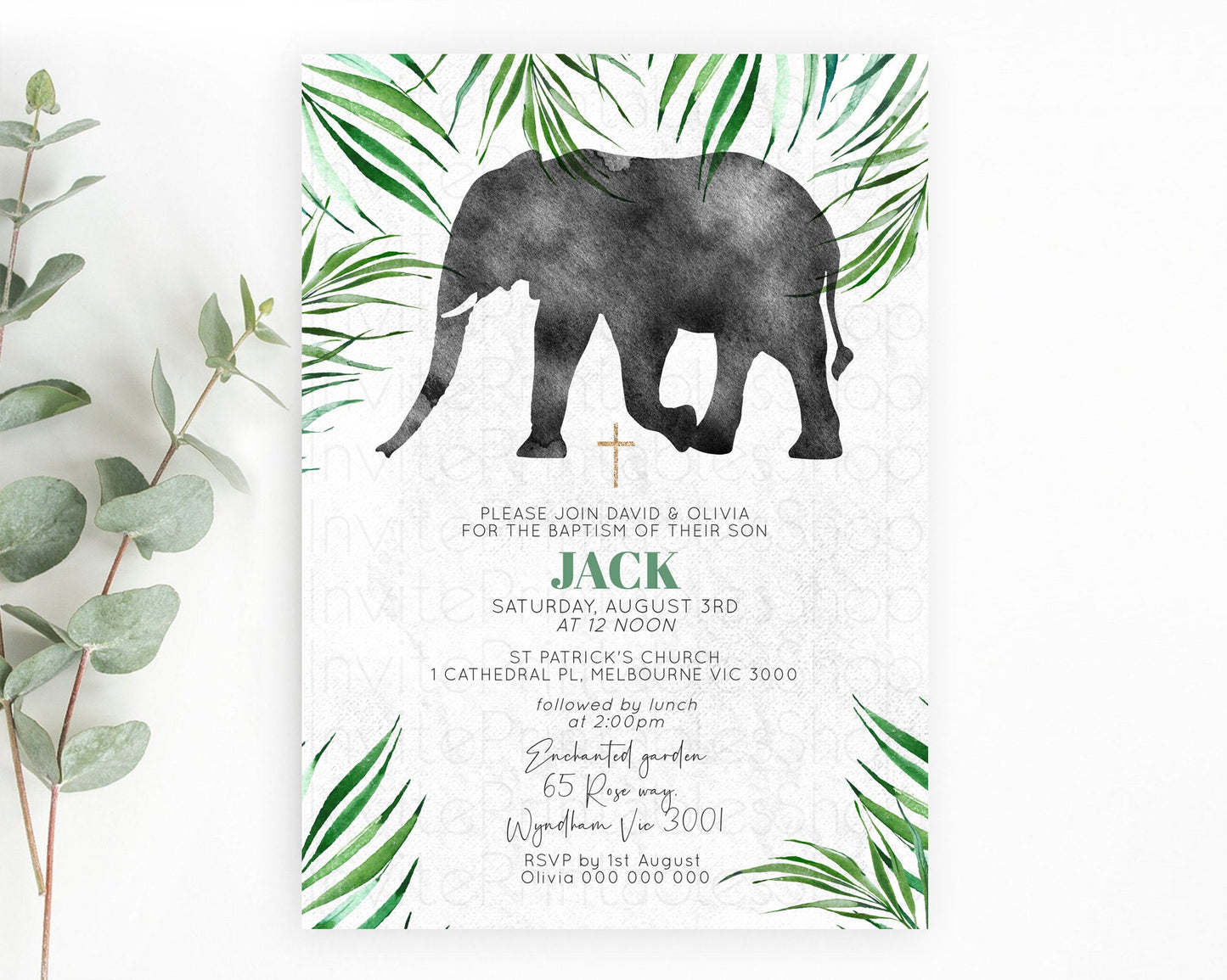 Elephant Baptism Invitation Elephant Baptism 1st Birthday Invitation Safari Christening Invitation TWO Wild ONE Jungle Adventure Zoo D10842