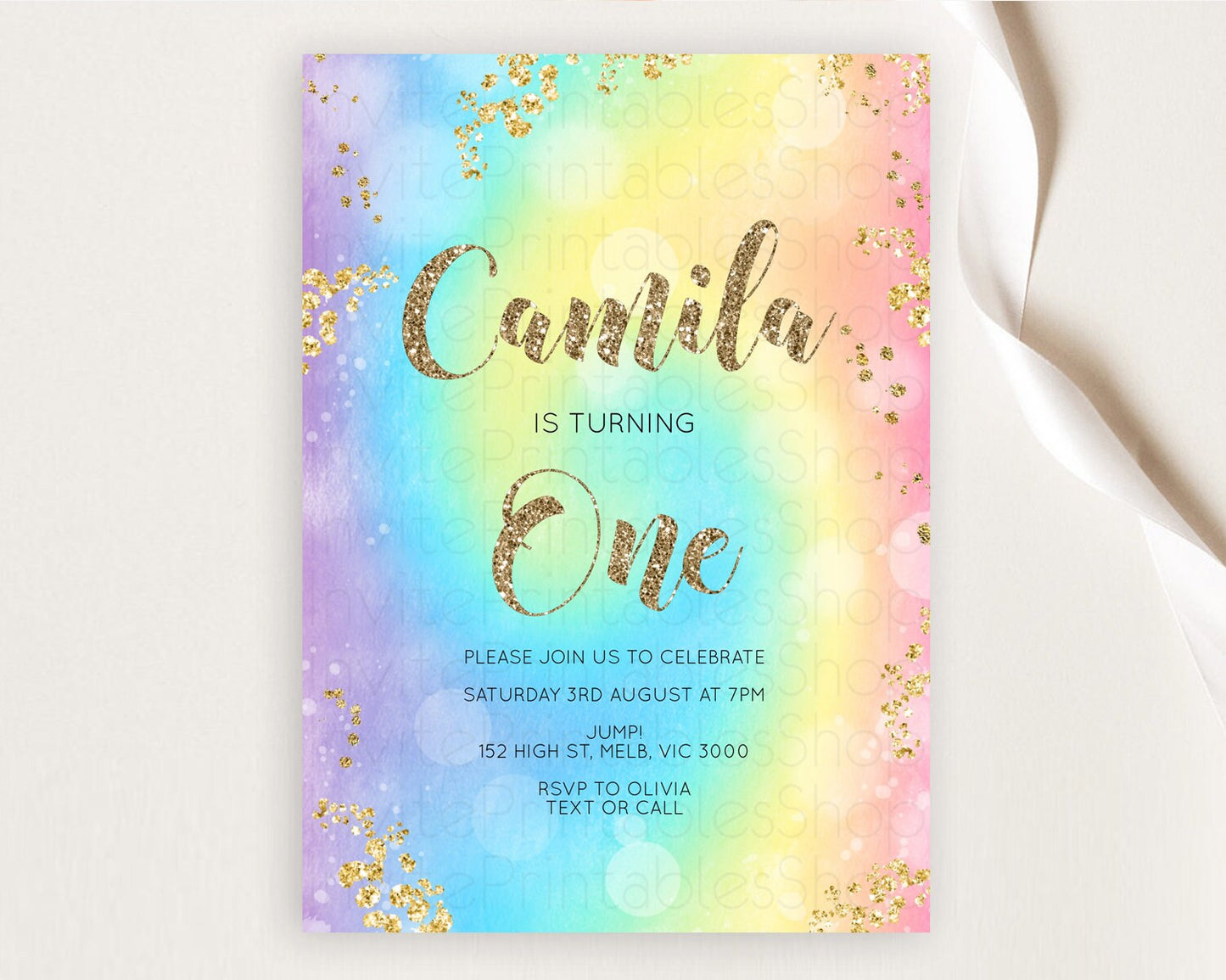 Tie Dye Invitation Rainbow Birthday Invitation Pastel Invitation Colorful Invitation Pastel Rainbow Party 3rd 2nd 1st First Birthday D10568