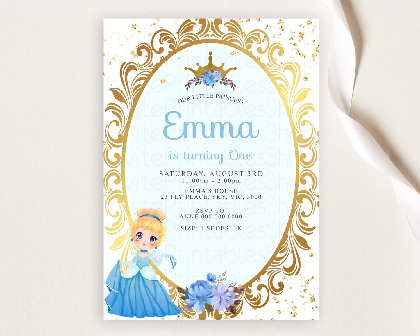 Princess Birthday Invitation Castle Invitation Royal Birthday Fairy Tale Enchanted Mirror Pastel Floral Garden 1st First Birthday D10132