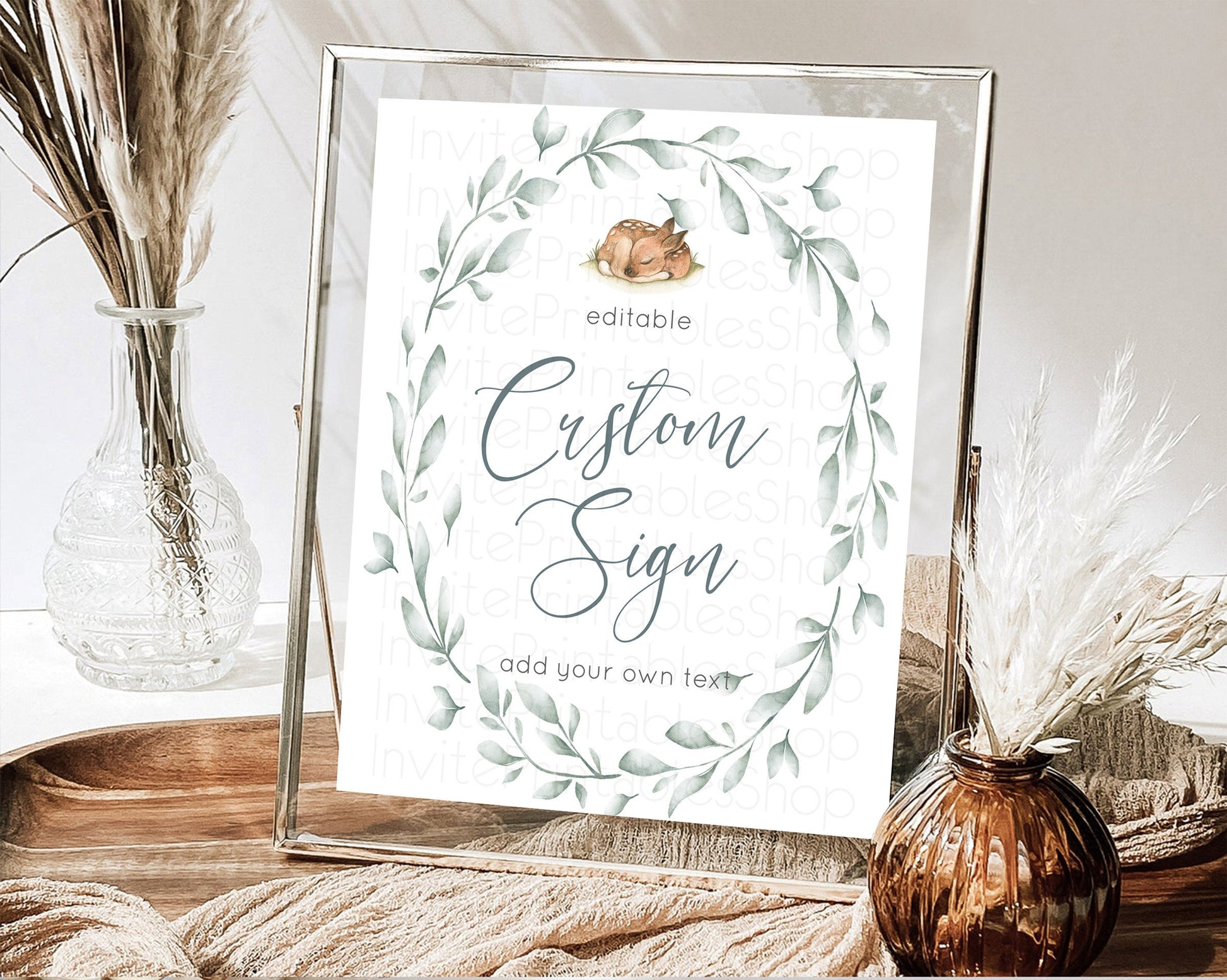 Editable Fawn Deer Sign Pastel Floral Deer Table Sign Decor Enchanted Forest