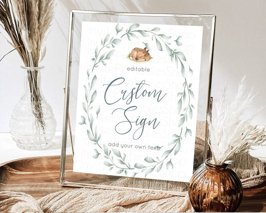 Editable Fawn Deer Sign Pastel Floral Deer Table Sign Decor Enchanted Forest