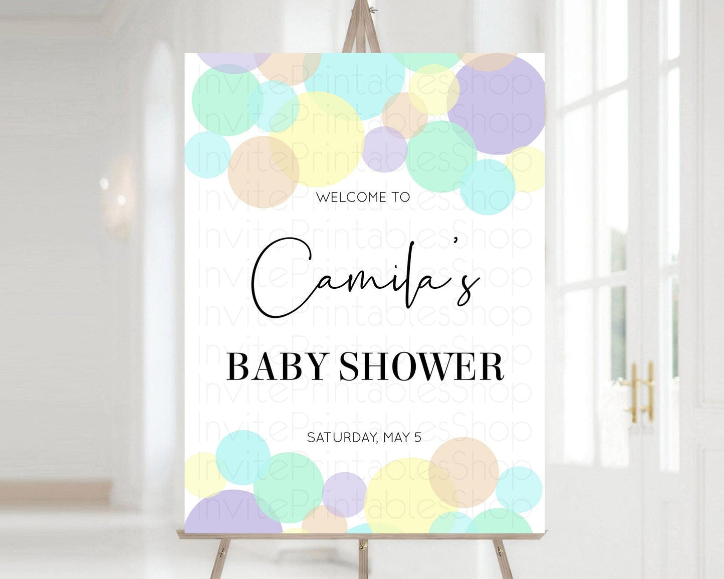 Rainbow Baby Shower Welcome Sign Pastel Welcome Board Pastel Rainbow Confetti Welcome Sign Colorful Bubbles Pastel Welcome Sign D10414