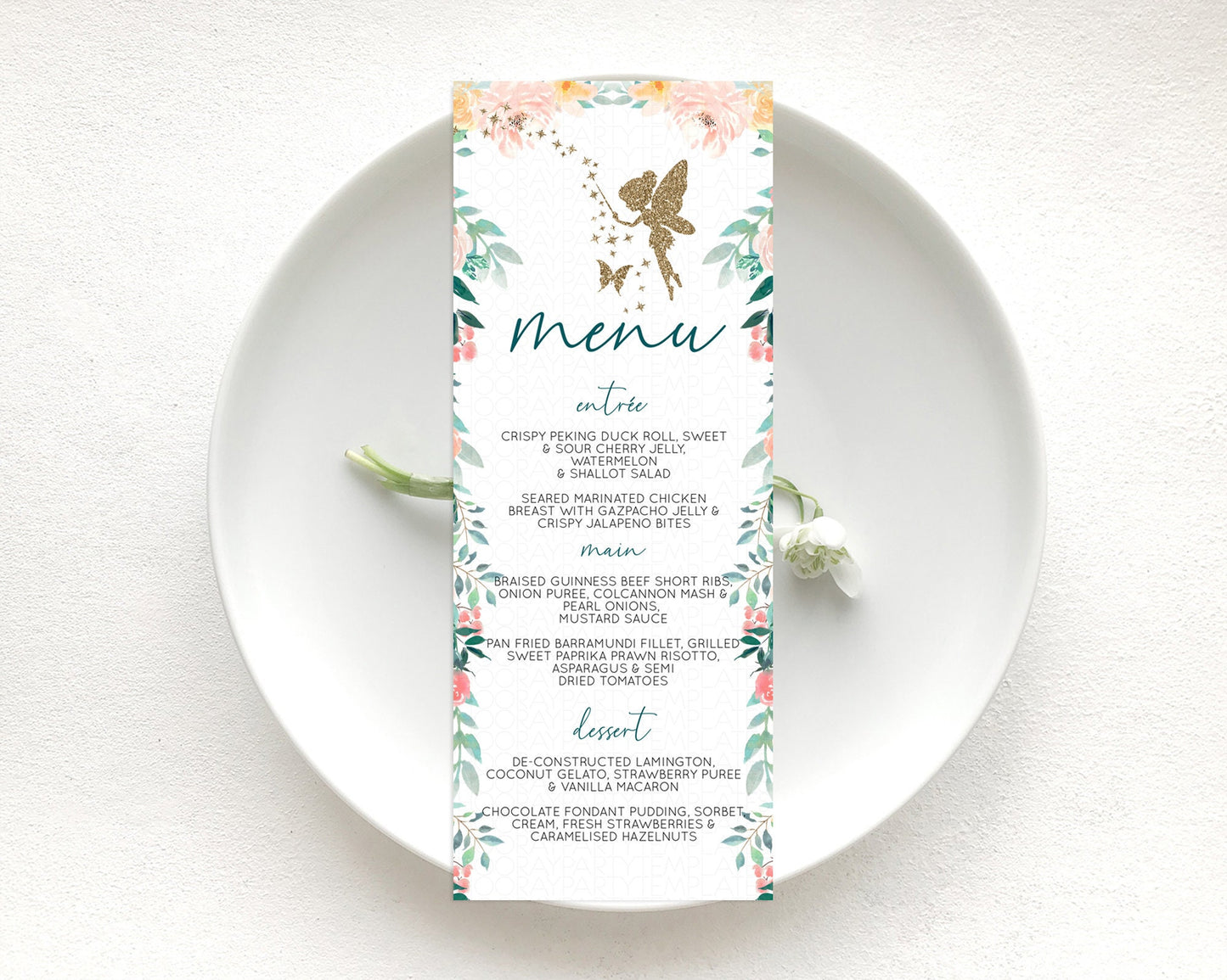 Fairy Menu Fairy Menu Template Enchanted Garden Pastel Floral Butterfly Table Décor Fairy Secret Garden Dinner Dessert Food Menu D10239