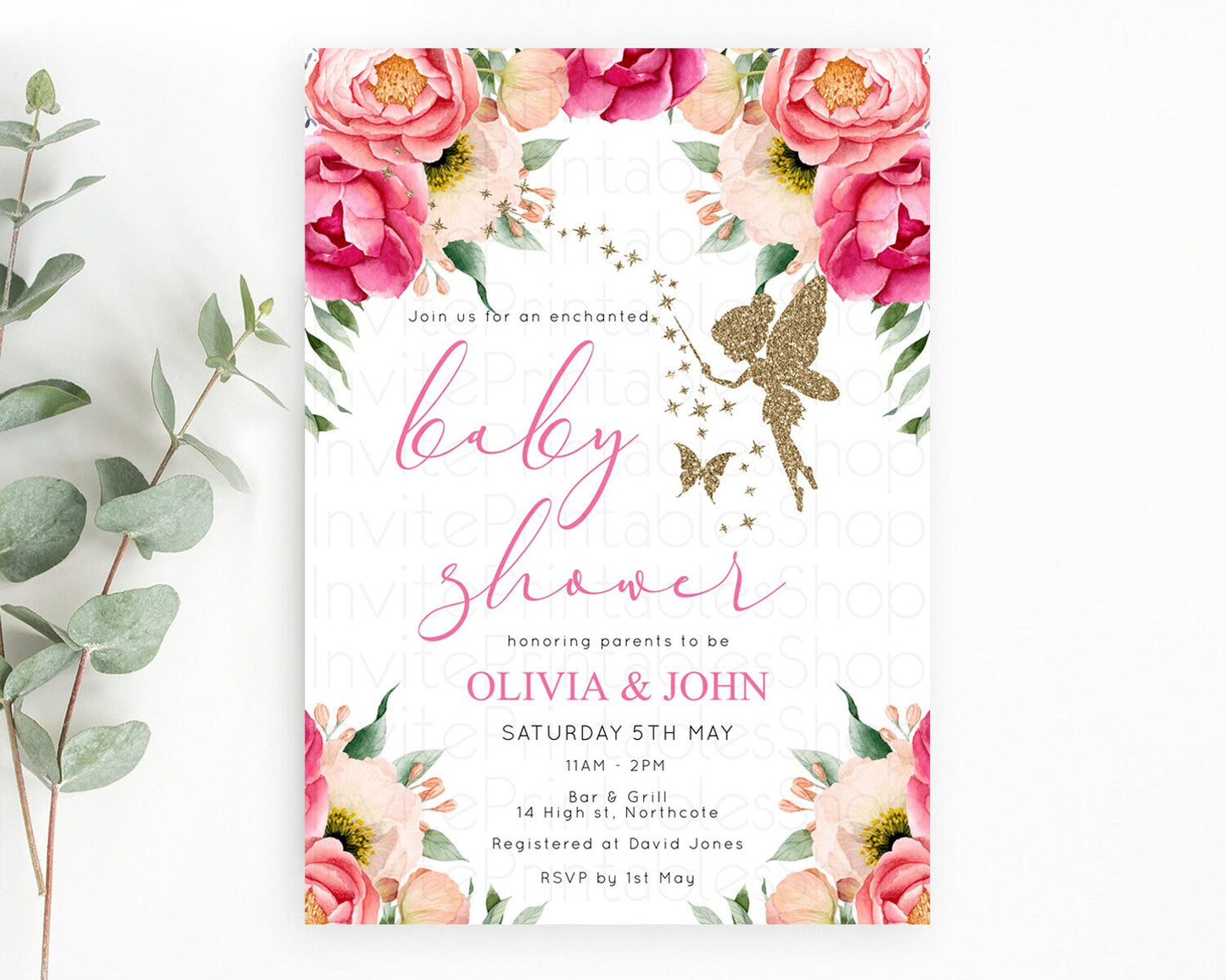 Fairy Baby Shower Invitation Pastel Fairy Invites Fairy Tea Party Fairy Garden Theme Secret Garden Enchanted Garden Floral Butterfly D10883