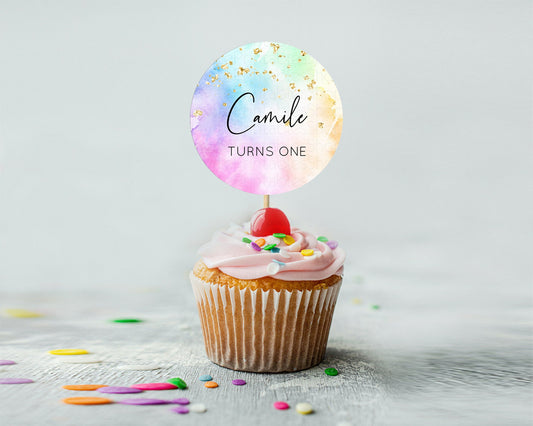 Editable Rainbow Cupcake Toppers Pastel Cupcake Toppers Colorful Pastel Wate