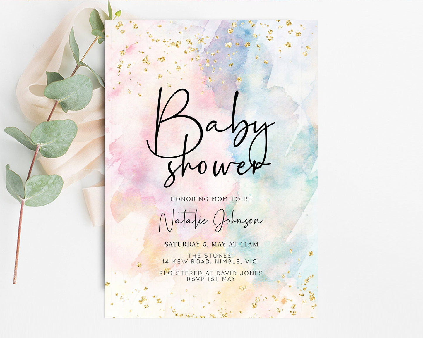 Rainbow Baby Shower Invitation Pastel Baby Shower Invitation Watercolor Ombre Invitation Rainbow Pastel Colors Invite Glitter Confetti 276