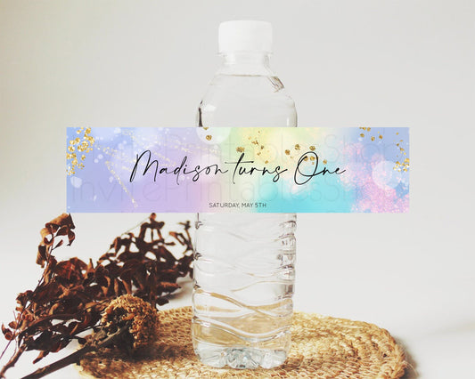 Editable Pastel Water Label Template Pastel Ombre Rainbow Watercolor Colorfu