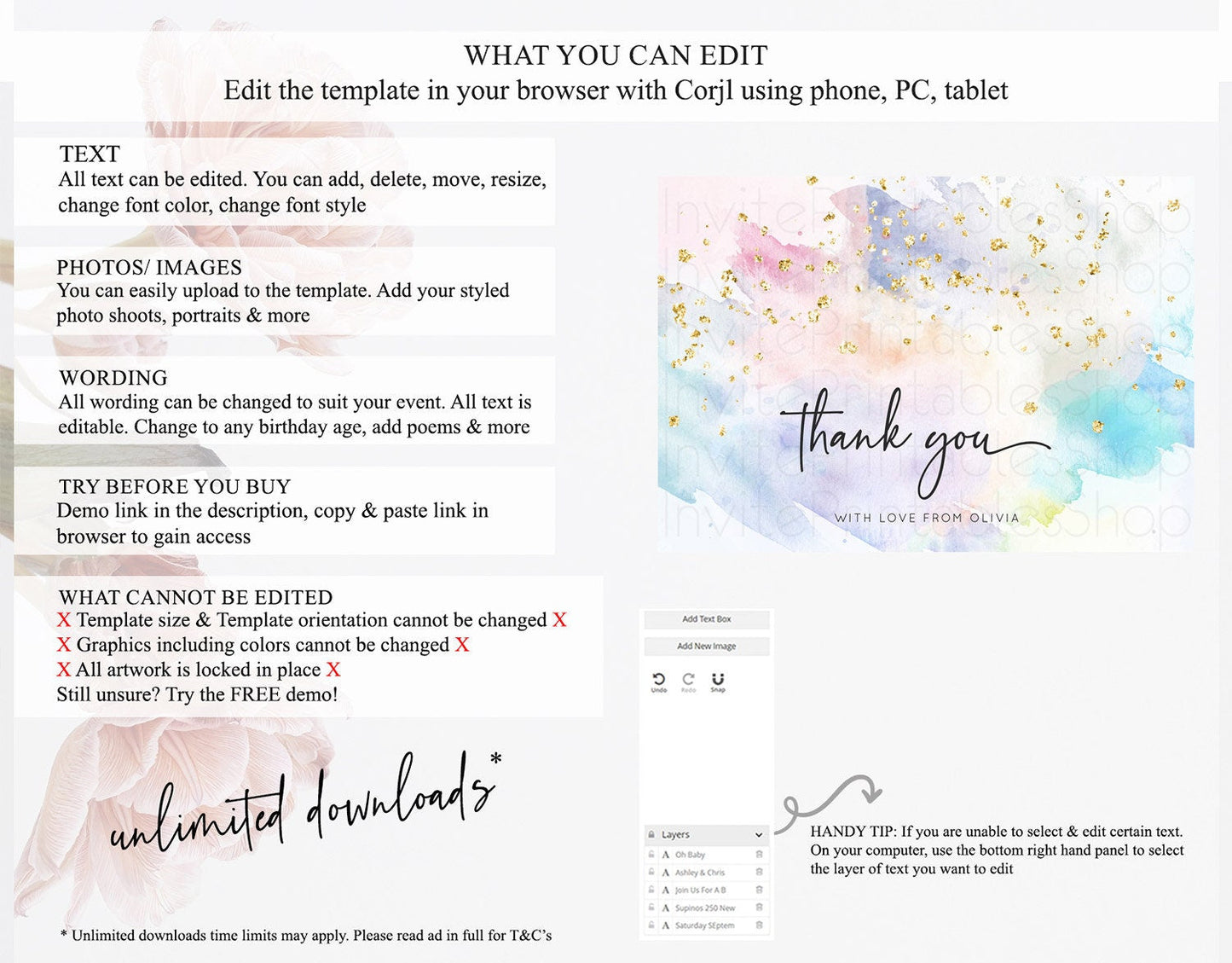 Pastel Thank You Rainbow Thank You Card Colorful Pastel Birthday Thank You Card Confetti Watercolor Pastel Teacher Thank You Cards D10424