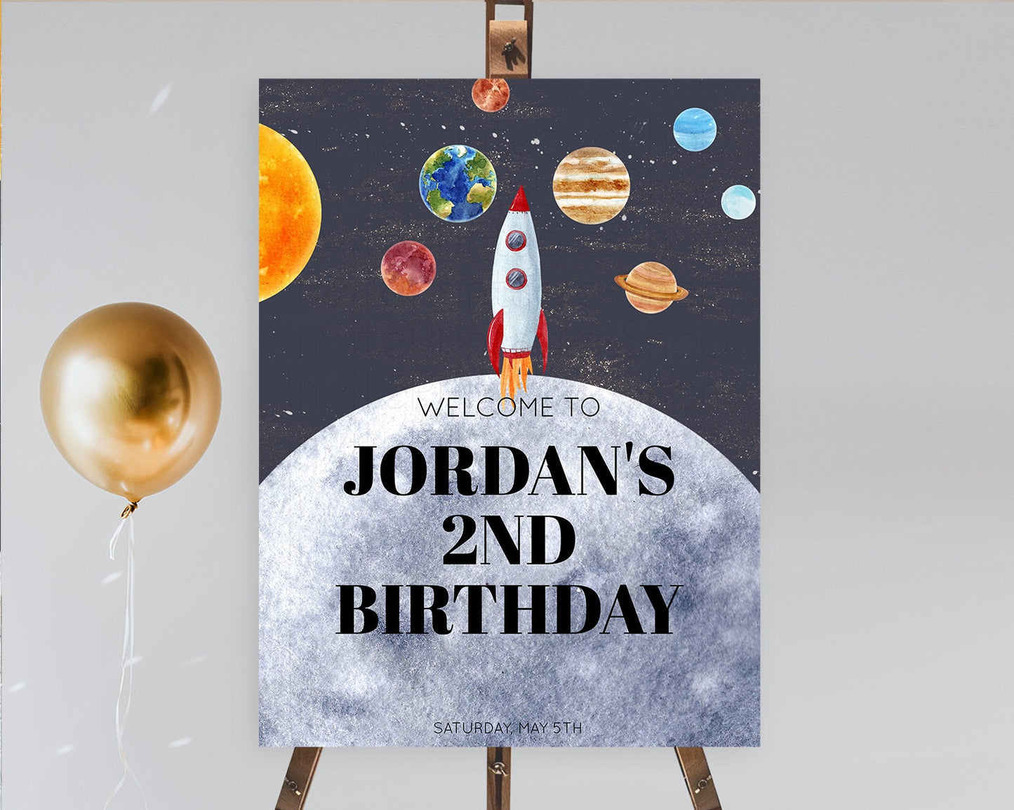 Space Birthday Welcome Sign Space Welcome Board First Trip Around the Sun Welcome Poster Planets Solar System ONE year Birthday Sign D10430