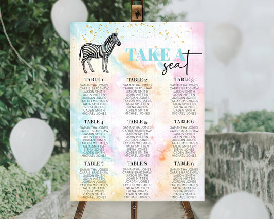 Pastel Zebra Seating Chart Colorful Zebra Seating Sign Zebra Pastel Watercolor Rainbow Zebra Seating Sign Safari Adventure Décor D10281