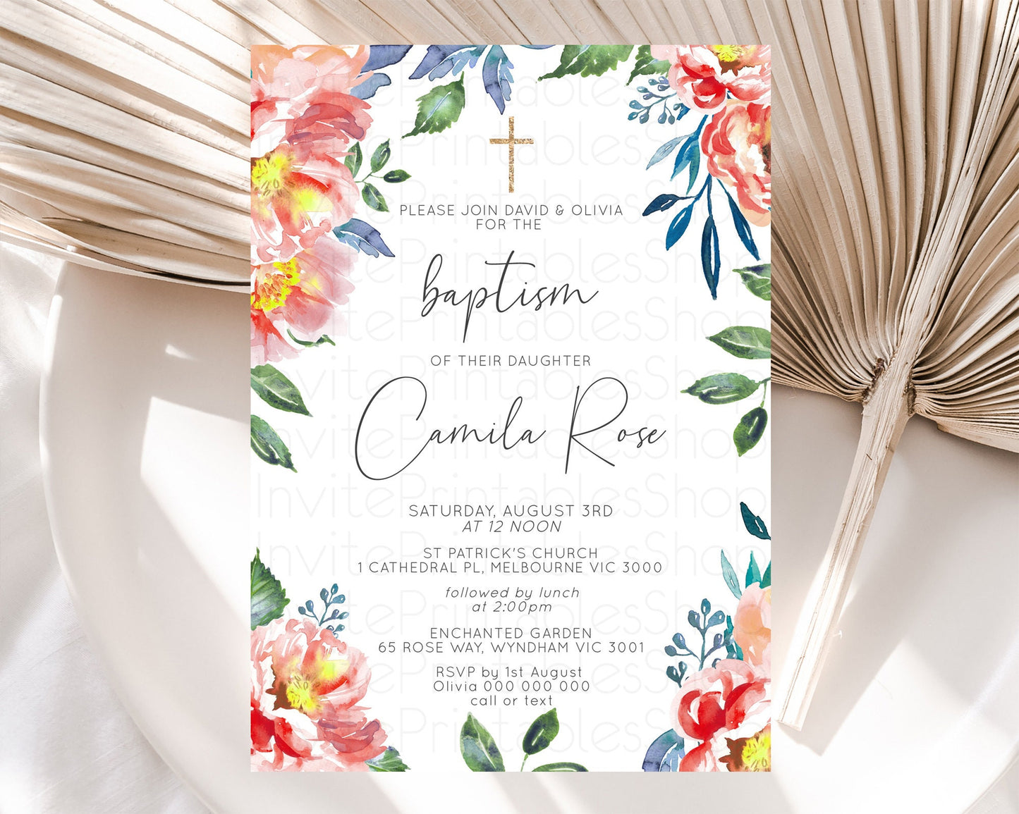 Secret Garden Baptism Invitation Wildflower Baptism Birthday Invite Pastel Flowers Christening Invite Enchanted Garden Boho Floral  D10751