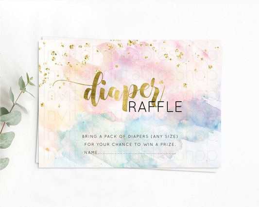 Pastel Diaper Raffle Card Pastel Rainbow Diaper Raffle Insert Colorful Ombre Watercolor Diaper Ticket Confetti Glitter Raffle Game D10265