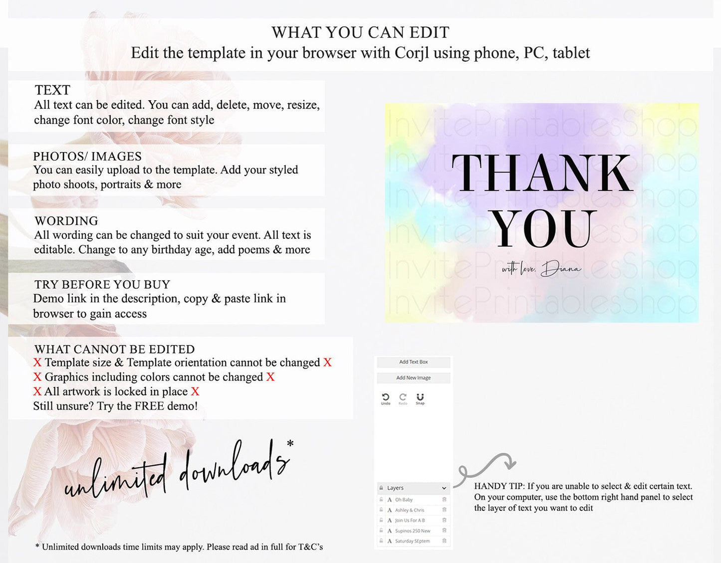 Pastel Thank You Rainbow Thank You Card Colorful Pastel Birthday Thank You Card Confetti Watercolor Pastel Teacher Thank You Cards D10617