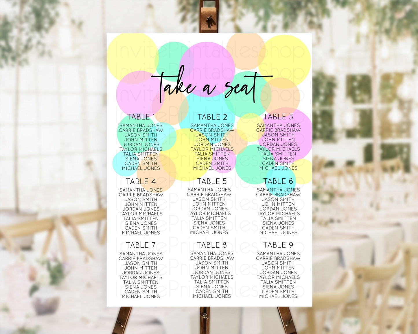 Pastel Seating Chart Pastel Confetti Seating Chart Bubbles Sprinkles Seating Sign Colorful Rainbow Decor Confetti Seating Board D10410
