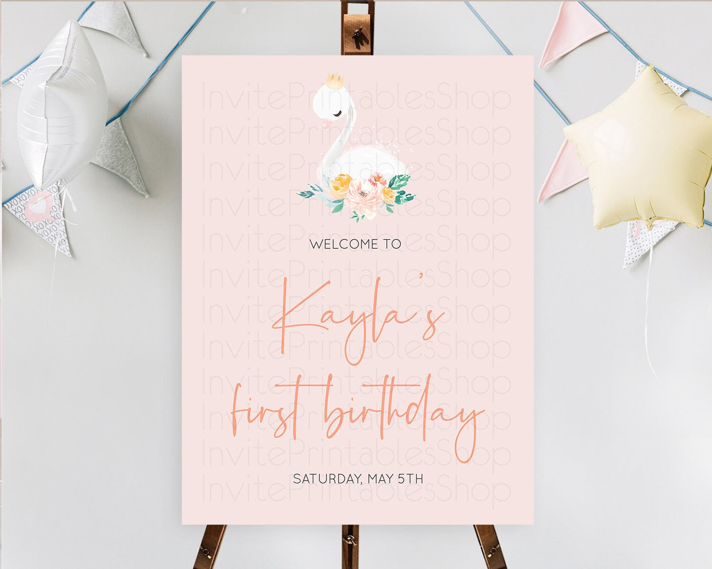 Swan Welcome Board Swan Princess Ballet Welcome Sign Enchanted Swan Lake Secret Garden Pastel Floral First Birthday Welcome Sign D10388