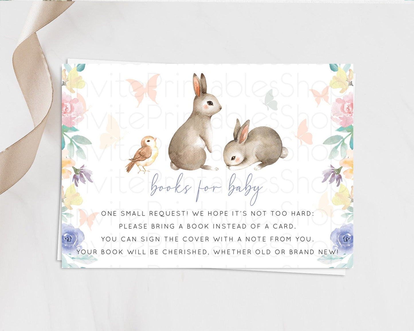 Bunny Books For Baby Card Floral Bunny Book Insert Pastel Flowers Woodland Bunny Book Card Forest Bunny Baby Book Poem Request D10928