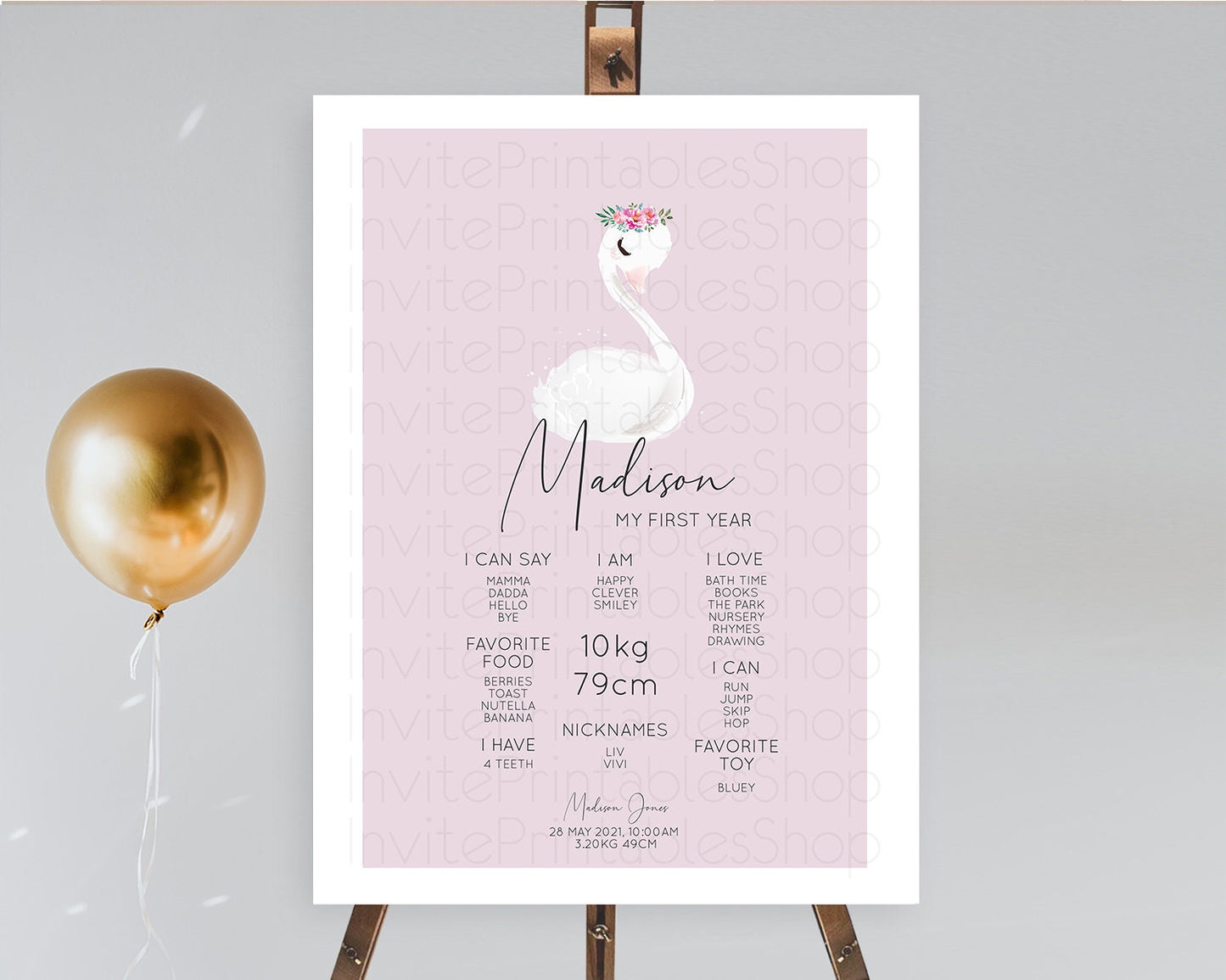 Swan First Birthday Milestone Poster Swan Princess Ballet Milestone Board Enchanted Forest Swan Lake Secret Garden Pastel Floral D10758