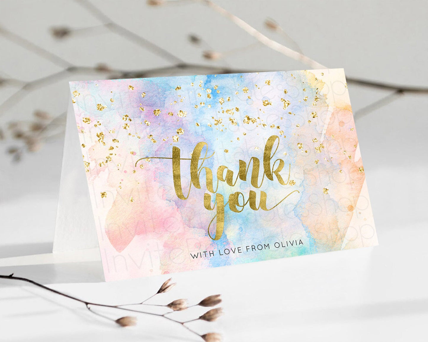 Pastel Thank You Rainbow Thank You Card Colorful Pastel Birthday Thank You Card Confetti Watercolor Pastel Teacher Thank You Cards D10272