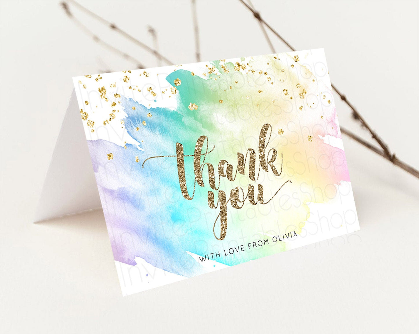 Pastel Thank You Rainbow Thank You Card Colorful Pastel Birthday Thank You Card Confetti Watercolor Pastel Teacher Thank You Cards D10259