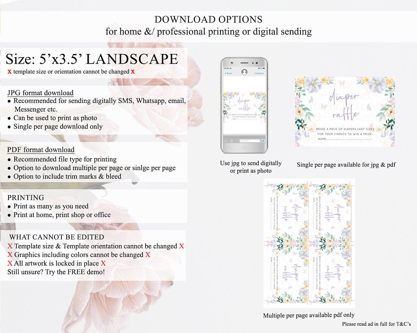Secret Garden Diaper Raffle Card Boho Wildflower Diaper Raffle Insert Pastel Flower Garden Baby Shower Card Flower Raffle Game D10472
