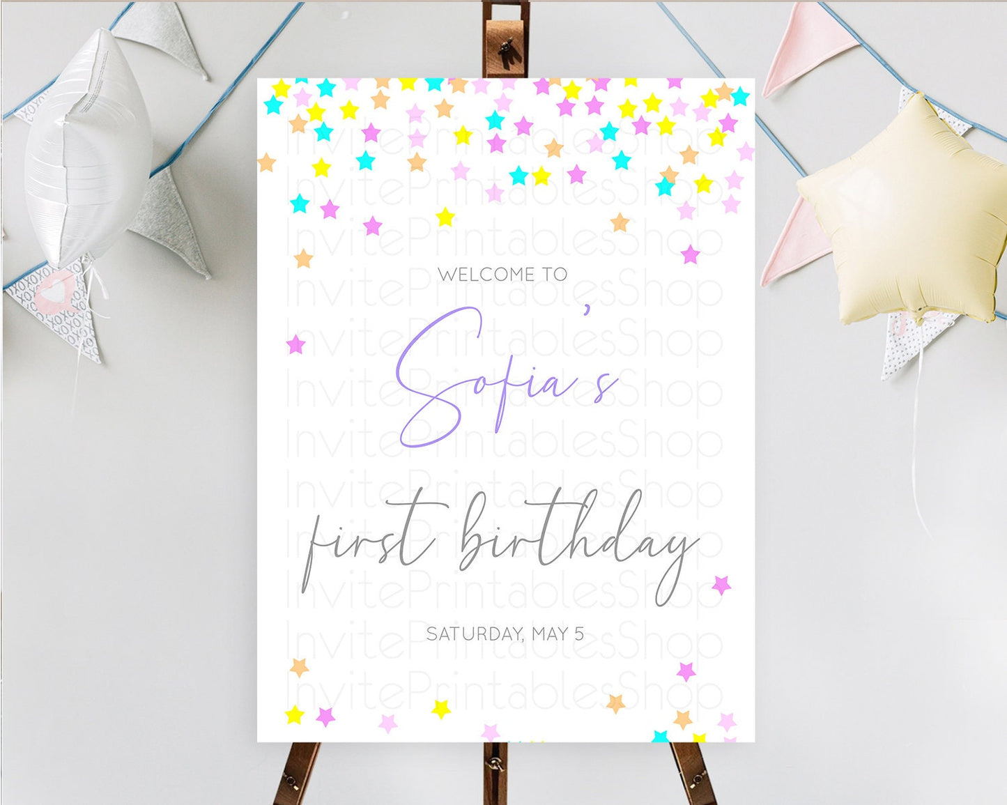 Star Welcome Board Pastel Stars Welcome Sign Shooting Star Rainbow Colorful Confetti Twinkle Little Star First Birthday Welcome Sign D10397