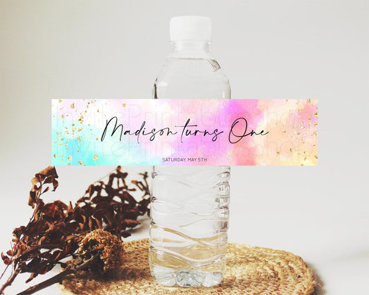 Editable Pastel Water Label Template Pastel Ombre Rainbow Watercolor Colorfu