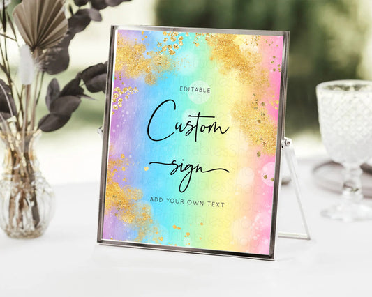 Editable Pastel Sign Ombre Table Sign Decor Pastel Ombre Rainbow Watercolor