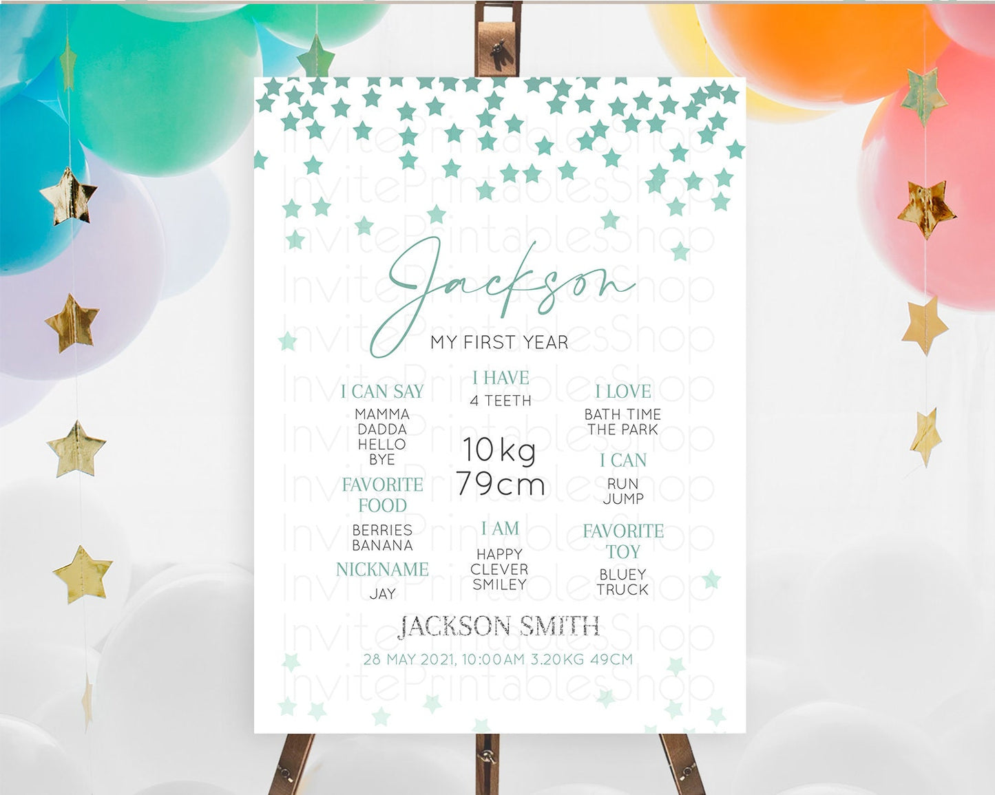 Star First Birthday Milestone Poster Pastel Stars Milestone Shooting Star Rainbow Colorful Confetti Twinkle Little Star 1st Birthday D10310