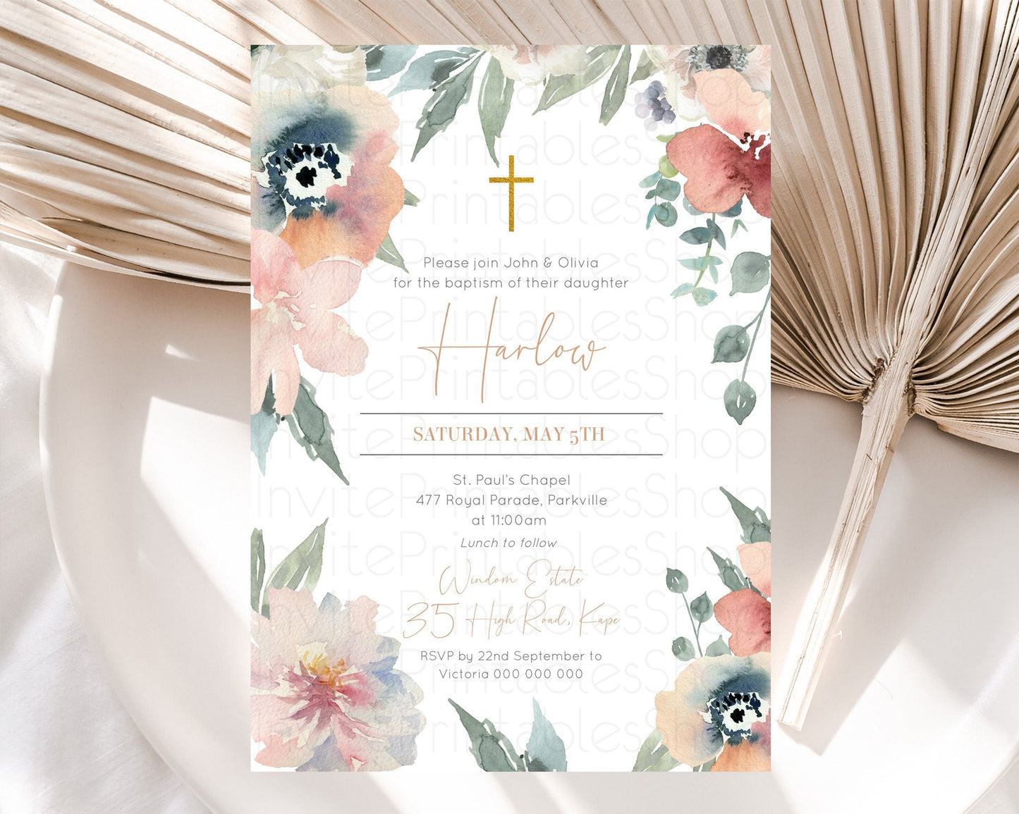Secret Garden Baptism Invitation Wildflower Baptism Birthday Invite Pastel Flowers Christening Invite Enchanted Garden Boho Floral D10787