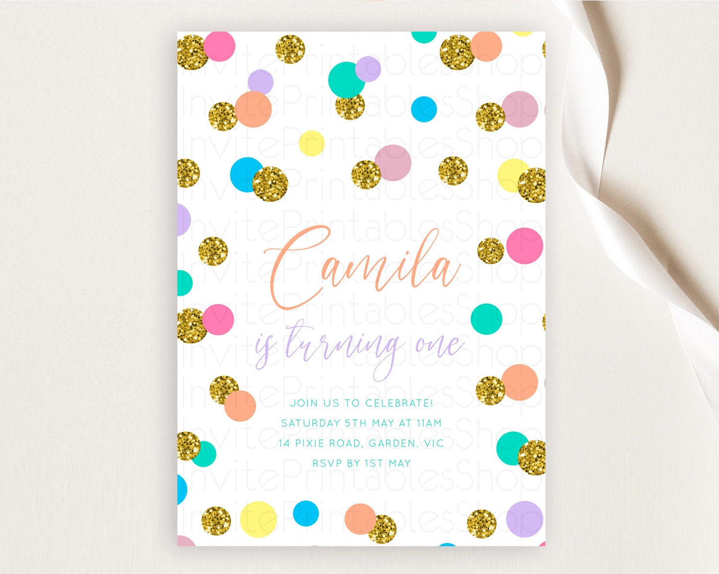 Pastel Birthday Invitation Pastel Confetti Birthday Invitation Bubbles Invitation Colorful Rainbow Confetti 2nd 1st First Birthday D10862