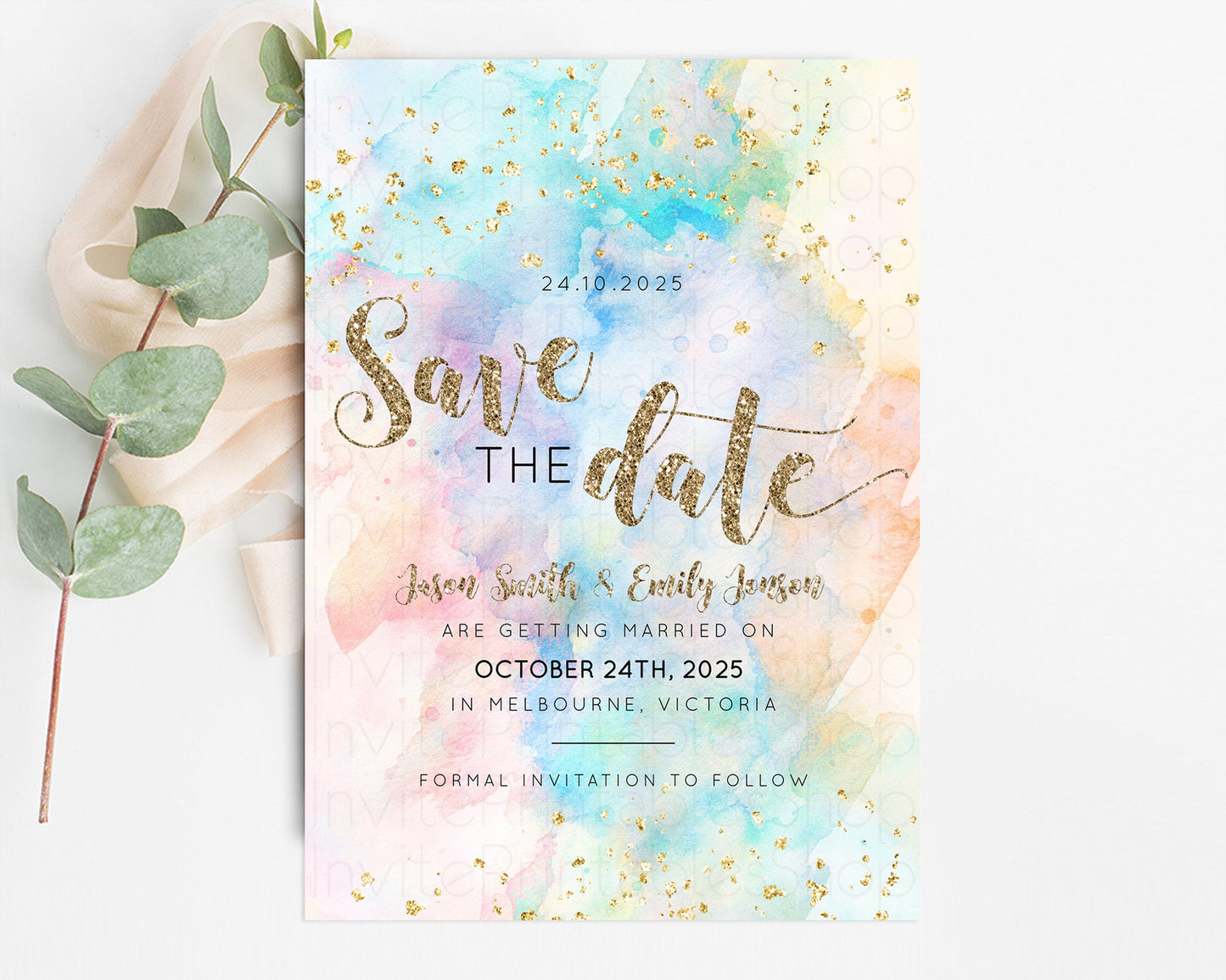 Pastel Save The Date Pastel Colors Save The Date Rainbow Colors Save The Date Ombre Invite Splash Wedding Engaged Baptism Christening 276