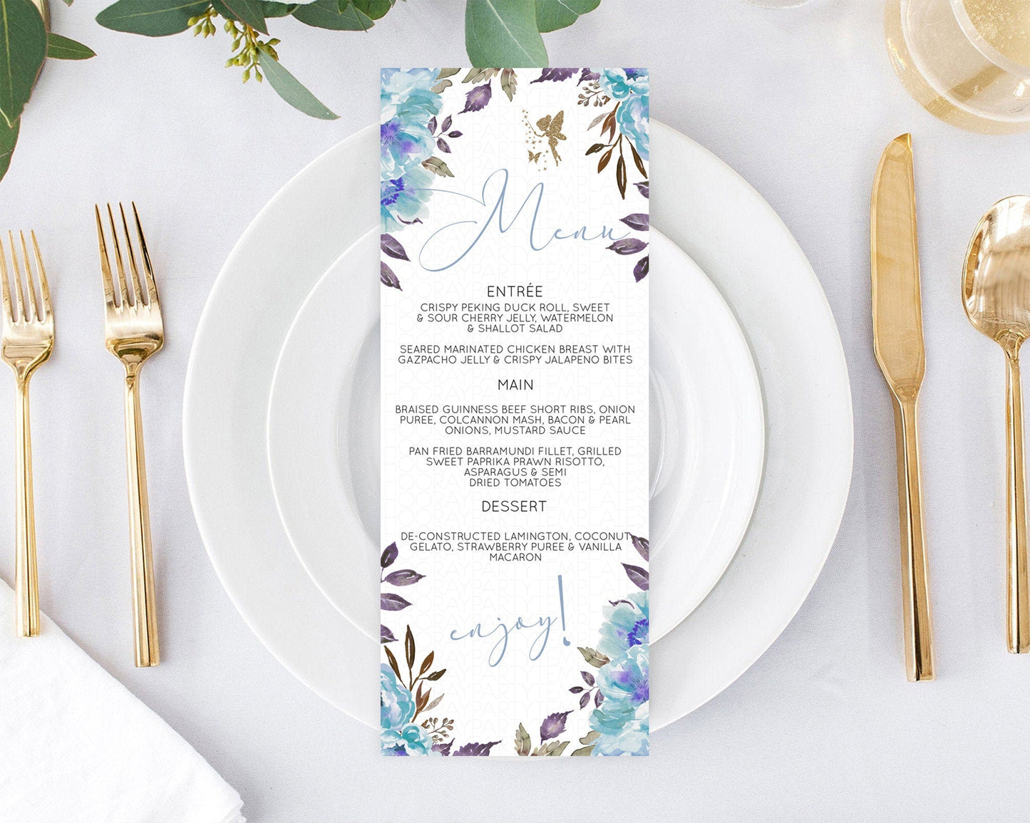 Fairy Menu Fairy Menu Template Enchanted Garden Pastel Floral Butterfly Table Decor Fairy Secret Garden Dinner Dessert Food Menu D10728
