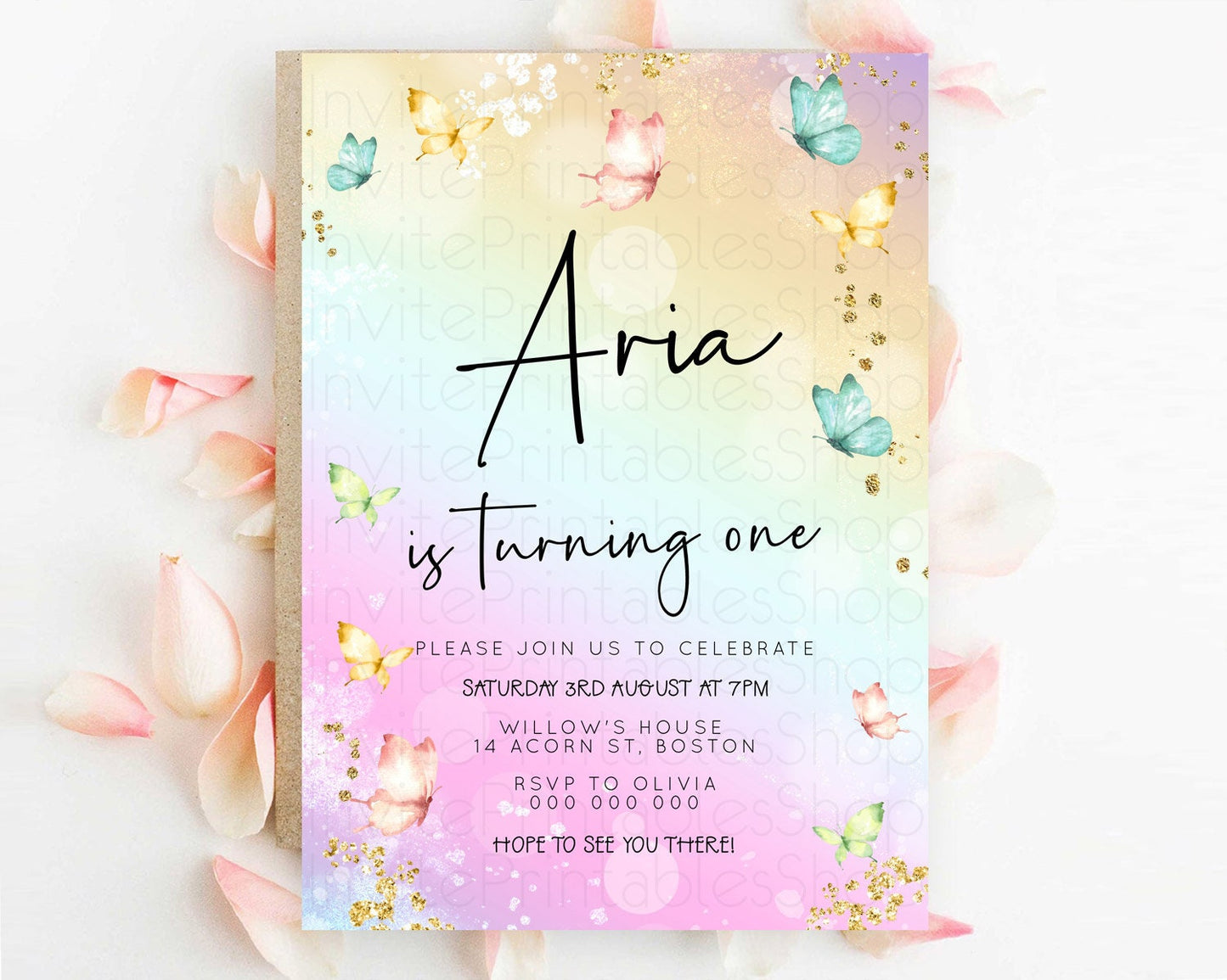 Pastel Butterfly Birthday Invitation Butterfly Birthday Invitation Whimsical Butterfly Enchanted Garden 1st 2nd Birthday Invitation D23138