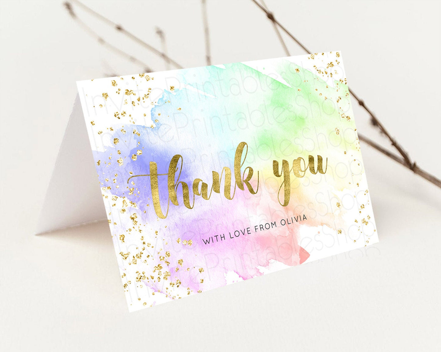 Pastel Thank You Rainbow Thank You Card Colorful Pastel Birthday Thank You Card Confetti Watercolor Pastel Teacher Thank You Cards D10876